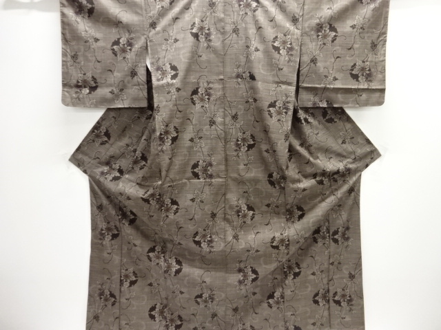 JAPANESE KIMONO / UNUSED / SILK / DORO OSHIMA TSUMUGI / WOVEN SNOWFLAKE & FLORAL ARABESQUE